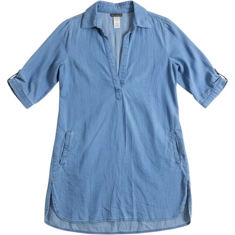 Tommy Bahama Womens Blue Cotton Chambray Split Neck Tunic Dress S TSW78520C